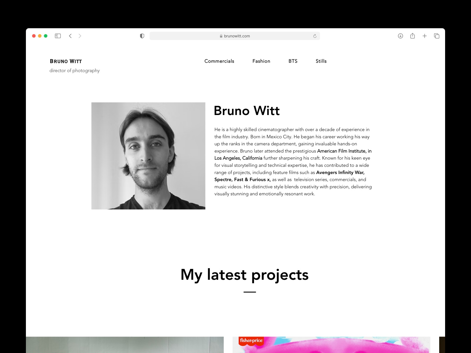 Sitio web de Bruno Witt, director de fotografía: presentación y proyectos recientes