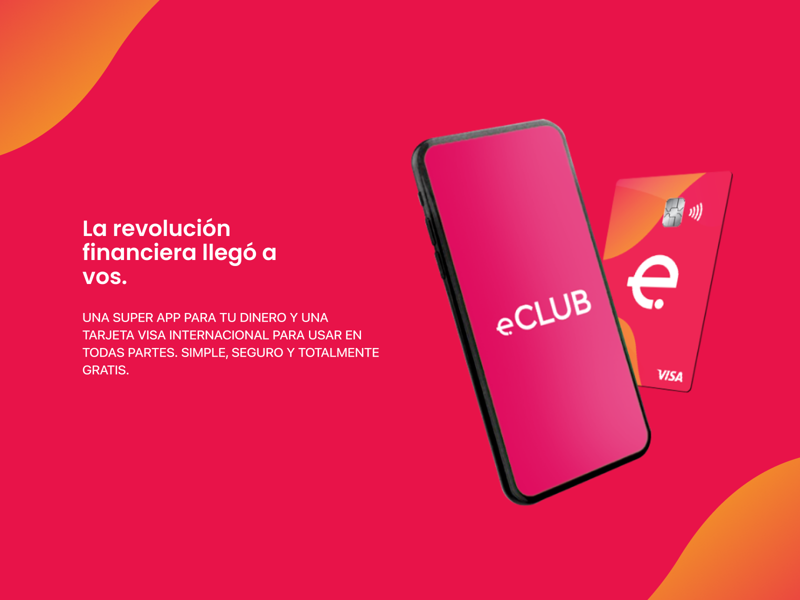 App eClub y tarjeta Visa sobre fondo rojo