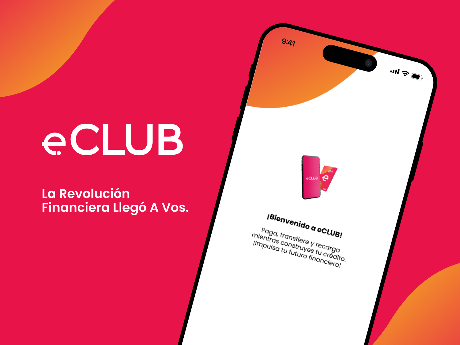 Pantalla de bienvenida de la app eClub en un teléfono