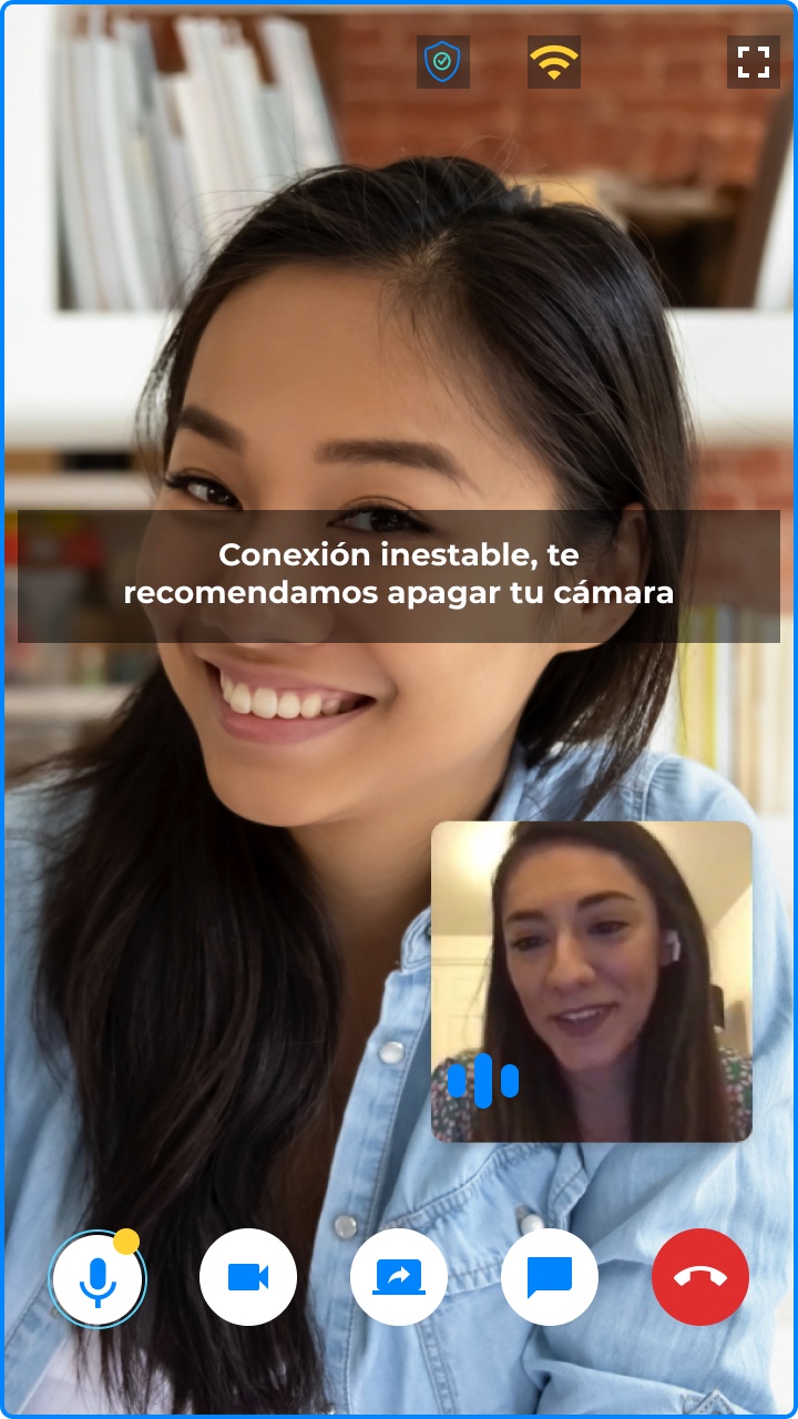Videollamada móvil con el aviso Conexión inestable, te recomendamos apagar tu cámara